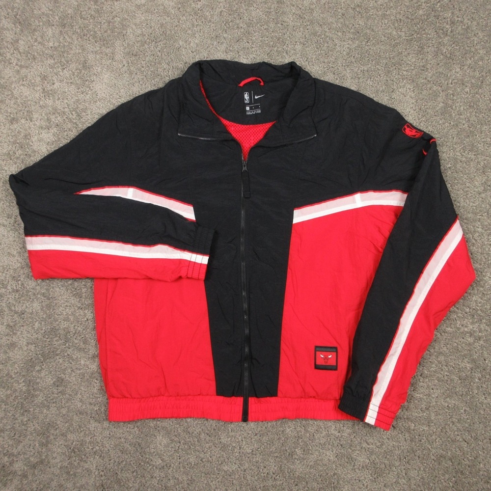 Chicago Bulls Jacket Mens Large Red Black Nike Windbreaker NBA Basketball Warmup